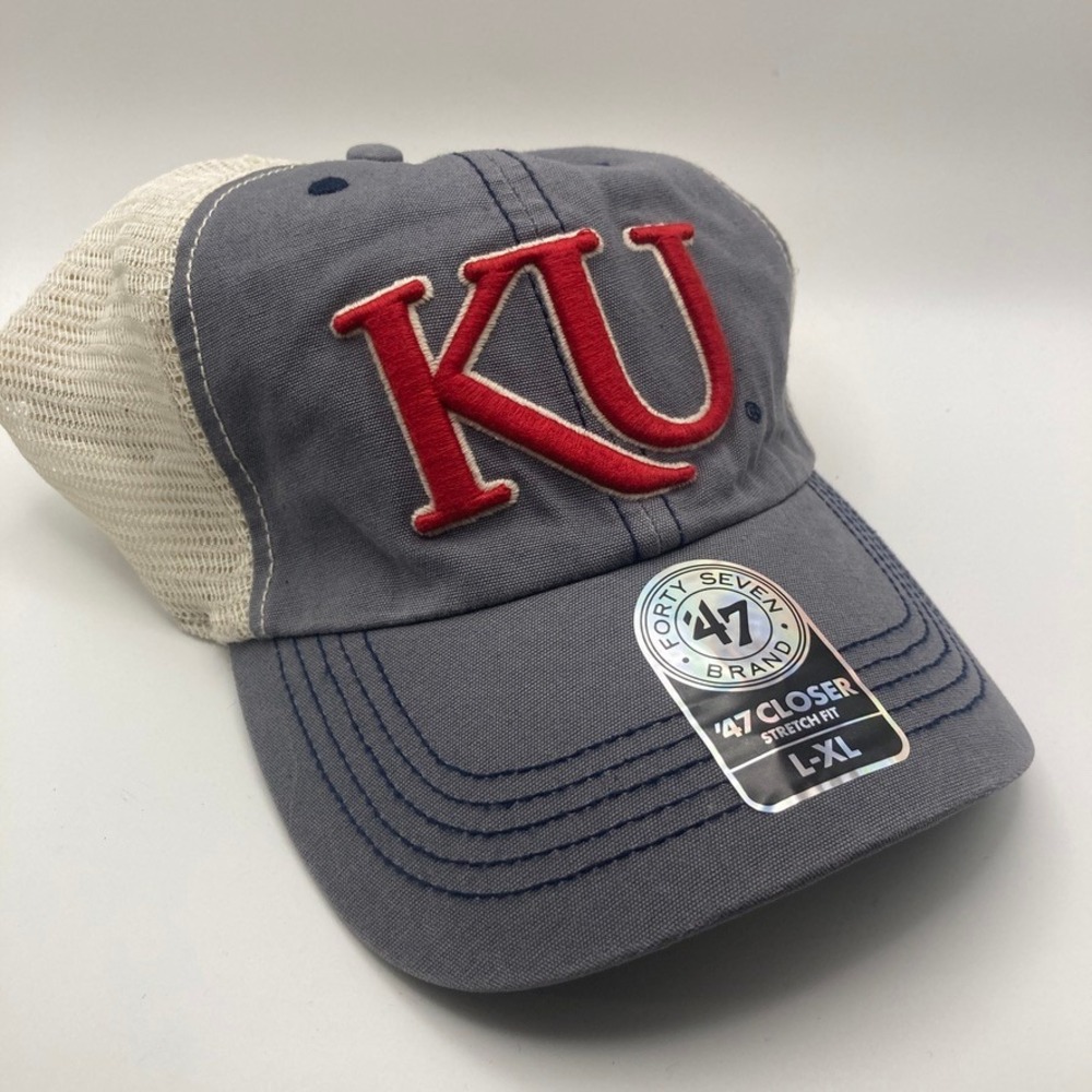 '47 Trucker Hat - KU Red Logo on Gray with Cream Mesh